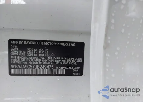 2018 BMW 530E Iperformance z USA, uszkodzony, nr VIN WBAJA9C57JB249475